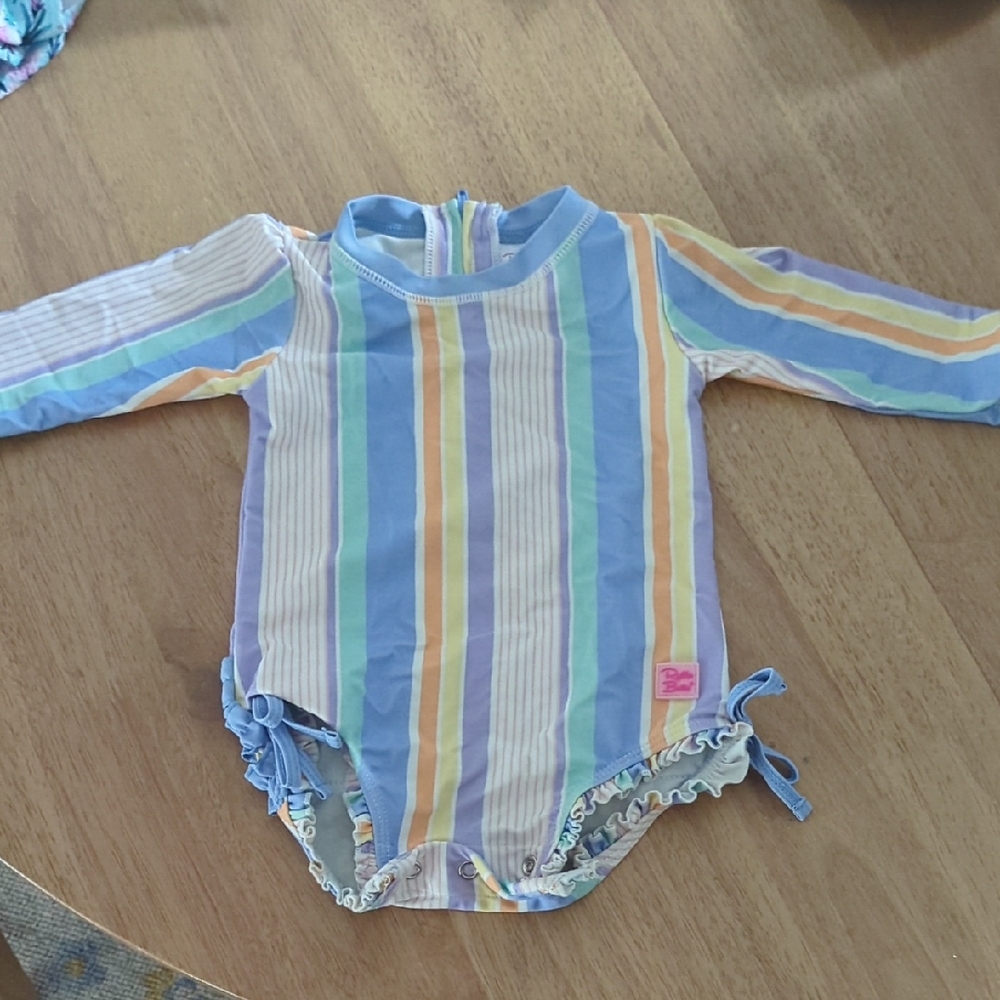 Ruffle Butts Pastel Striped Rashguard